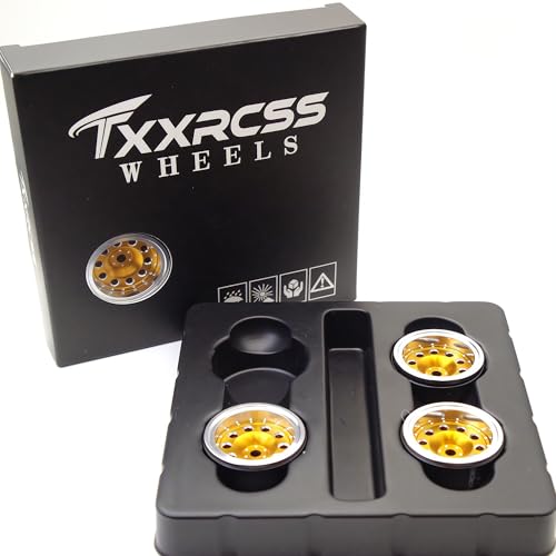 RC 1.0 Beadlock Wheels Offsets -2 Aluminum Rims for AX24 1/18 TRX4M All 1/24 Scale SCX24 Deadbolt RC Crawler Car Wheels Upgrades 4Pc (Golden & Silver) - color: Golden & Silver
