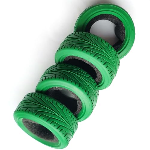 1/10 RC On-Road Car Tyres, 65mm Rubber RC Tire for 1/10 HSP Tamiya HPI Kyosho RC On Road Run-flating Car (Green) - color: Green