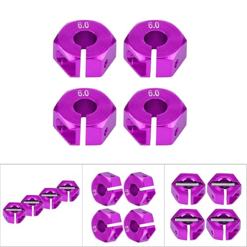 4 Pcs Universal Wheel Hex Hub Adapters,12mm Wheel Hex Mount with Pins and Screws,Wheel Hex Drive Adapters Hub RC Model Vehicle Accessory for RC Spare Part RC Car Upgrade Parts (6.0MM Purple) - size: 6.0MM purple