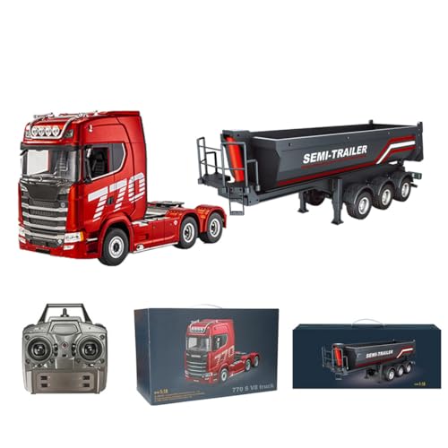 770S 1/18 RC Semi Trailer, 6x4 Heavy Duty Tractor Truck with Rear Wheel Drive, Adult Collectible Model (Red All 2) - color: Red All 2