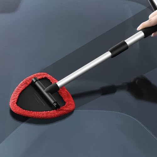 Car Windshield Cleaning Tool, Automotive Window Cleaner with 4 Reusable Washable Microfiber Pads & Extendable Handle, Vehicle Glass Wiper Kit, Universal for RV, SUV, Truck (Red) - color: Red