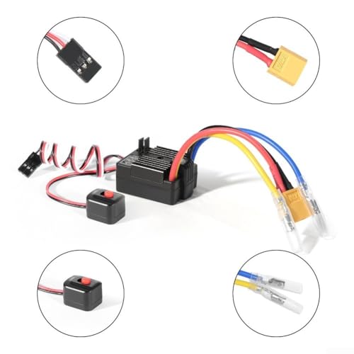 60A Brushless ESC 2-3S Controller with Fan 1/10 RC Car Truck Crawler Tank, Waterproof Heat Sink BEC 5.35V/3A, Red(red) - color: Red