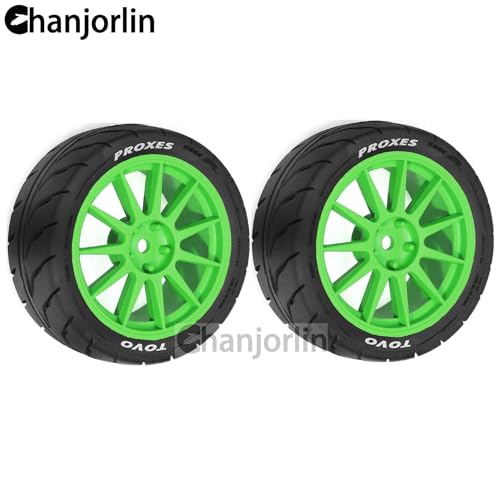 1/10 RC On Road Racing Tires and Wheels 12mm Hex OD 2.72'' RC Rally Street Tyres for 1:10 Scale Touring Drift Car Tamiya TT01 TT02 XV01 TA06 A959 PTG2 HPI KYOSHO HSP Traxxas 4PCS (Green) - color: Green