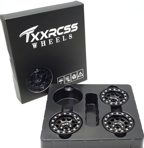 RC 1.9 Inch Beadlock Wheels Rims Hex 12mm Aluminum Wheel for TRX4 SCX10 Gen8 1/10 RC Crawler Remote Control Car Upgrades Accessories (Black) - color: Black