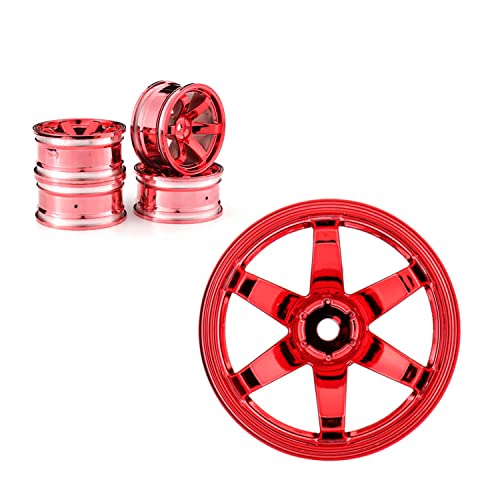 4PCS 65mm RC Rally Car Rubber Tires and 6-Spokes Wheel Rims 12mm Hex Compatible with 1/10 RC On-Road Rally Racing Car HSP Tamiya Sakura HPI WR8 HSP TT02 WLtoys (Red) - color: Red