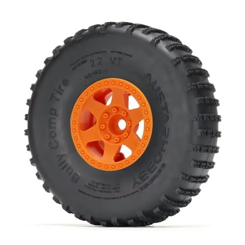 4PCS 2.2 inch Beadlock Plastic Wheel Rims 142mm Rubber Tyre Tires Set 12mm Hex Compatible with 1/10 RC Rock Buggy Crawler Car Axial SCX10 TRX4 Wraith 90018 RR10 Bomber (Orange) - color: Orange