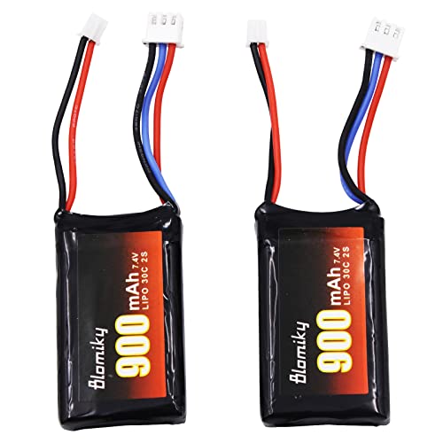 Blomiky 2 Pack 7.4V 850mAh Lipo Rechargeable Battery with PH2.0 Plug and USB Cable Suitable for 1/24 SCX24 RC Truck / SCX24 and USB 2