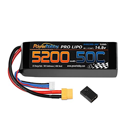 Powerhobby 4s 14.8v 5200mah 50c Lipo Battery w XT60 Plug + Adapter : Compatible with Traxxas Maxx