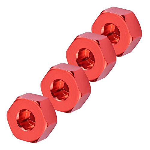 RC Hex Hub Adapter, 4 Pcs Aluminum Alloy 6mm to 12mm Wheel Adapter for RC Trucks Buggies Crawlers Off-Road Racing and Hobbyist Projects (Red)
