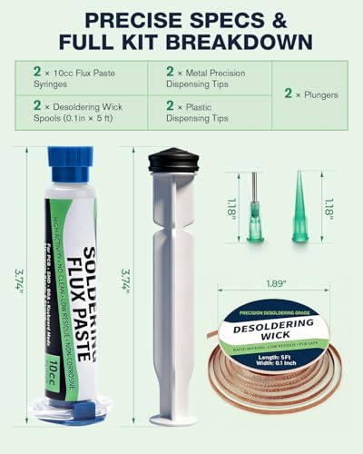 Solder Flux Paste & Desoldering Wick: No Clean Rosin Handy Flux Syringe + Solder Wick Braid Circuit Board Electrical Repair Soldering Accessories Kit, Electronics Soldering Supplies & Desoldering Tool