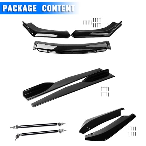 Universal Car Front Bumper Lip Spoiler Body Kits + 2M / 86.6" Side Skirt Extension Rocker Panel Body Kit + 48CM Auto Rear Bumper Lip Diffuser (63"-70") - color: 63"-70" Black