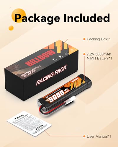 Hilldow 5000mAh NiMh RC Battery with TMY Connector 7.2V High Power NiMH Battery for RC Car Truck Tank Boat Hobby - color: 1 PCS