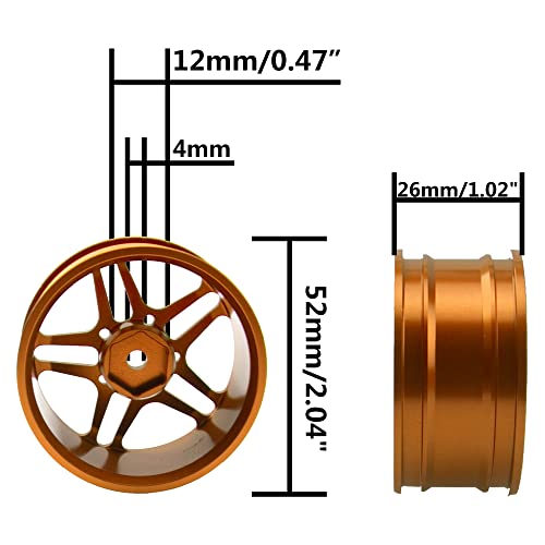 ShareGoo Metal Wheel Rims RC 12mm Hex Hubs 1/10 RC Drift On-Road Racing Touring Wheel Rim Compatible with HSP Tamiya Kyosho RedCat Sakura WLtoys Universal 1/10 RC Scales,5-Spoke (Golden) - color: Golden