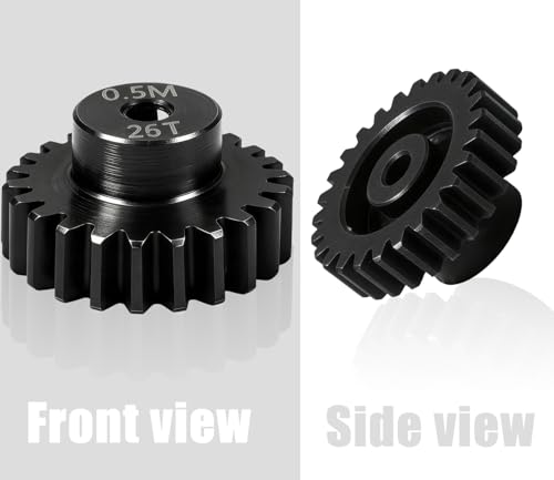 Hardened Steel 0.5M Pinion Gear 26T 2mm Shaft for RC Car/Helicopter Upgrade, Compatible with ARRMA 1/14 Typhoon 1/16 Mojave 1/18 Granite, Losi 1/12, 0.5Mod 13T-27T Gear for Brushed Brush-Less Motors - size: 26T