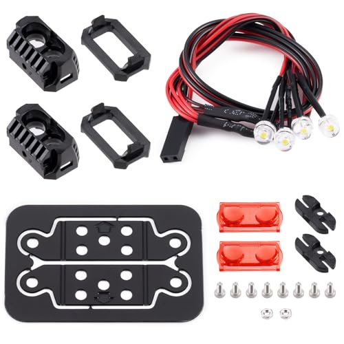 2pcs 18MM Square Led Light Headlight Spotlight for TRX-4 TRX6 SCX10 | 90046 D90 CC01 Wraith Redcat Gen8 1/10 RC Car Upgrade Parts Red Lamp - color: Red