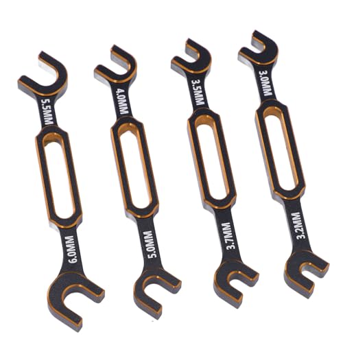 RC Tools, 4PCS RC Wrench Set Turnbuckle Nut Ball Joint Remover 3.0 3.2 3.5 3.7 4.0 5.0 5.5 6.0mm Aluminum Alloy Repair Tool for Remote Control Cars Drones Crawlers (Gold) - color: Gold