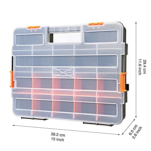 CASOMAN Tool Box Organizer Interlocking Black Small Parts Organizer for Fasteners and Crafts w/Removable Dividers (2 Piece Pack) - size: 2 Piece Set, Black