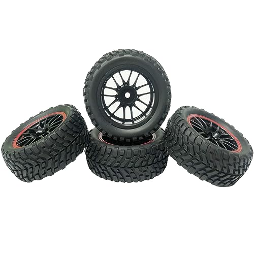 4PCS 75mm Rubber Tyres Tires with Foam Inserts and Plastic Wheel Rims 12mm Hex for 1/10 On-Road RC Drift Touring Car 1/14 1/16 1/18 Rally Car(Black/Red) - color: Black/Red