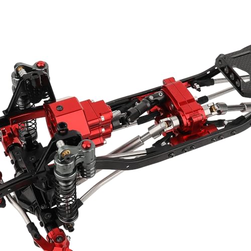 All Metal Front Planetary Motor Transmission Prefixal Gearbox Transfer Case with Hardened Steel Drive Shaft for 1/10 RC Crawler Car Axial SCX10 & SCX10 II 90046 Upgrade Parts (red) - color: Red