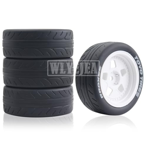 4PCS 12mm Hex RC Wheels and Tires 68mm Rubber Tyres Set and Hard Plastic Wheel Hub w/Foam Inserts Fit for 1/10 On-Road RC Drift Drifting Car Traxxas HSP Tamiya Kyosho HPI Redcat - color: White