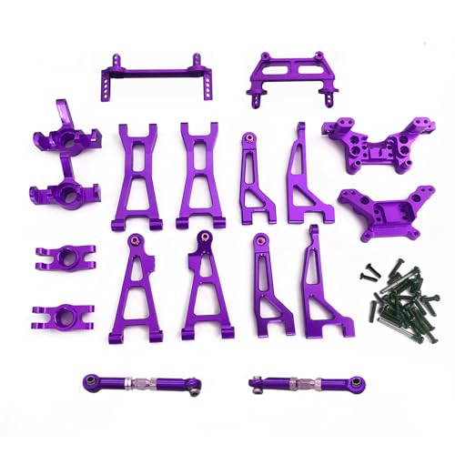 Swing Arm Shock Mount Body Pillar Steering Rod Kit, Metal Aluminum Alloy Upgrade Accessories Spare Part, for Hyper GO BEZGAR Jetwood H16BM H16GT H16DR 1/16 RC Car (Purple) - color: Purple