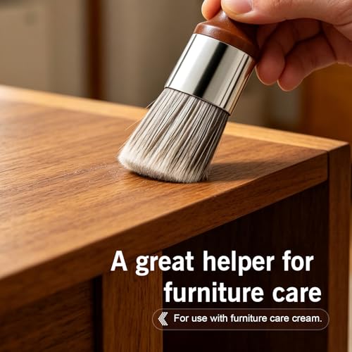 Leather Hair Brush, Soft Bristles Salve Brush for Leather Furniture, Ergonomic Wood Cleaning Brush with Comfortable Handle, Fit for Home Car (Brown)