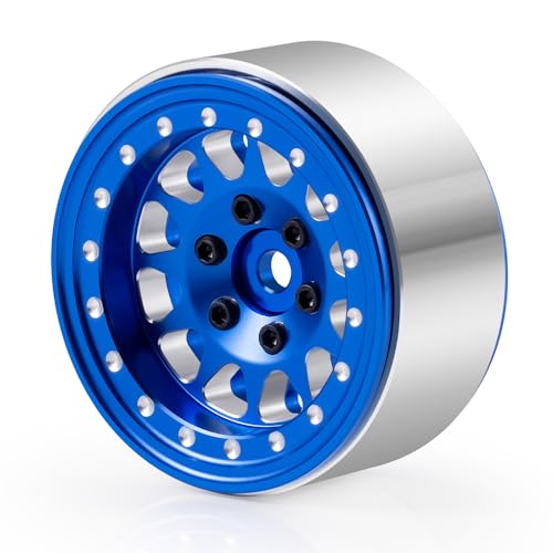 RCLIONS Aluminium 1.3" RC Beadlock Wheel Hub Rims for 1/24 1/18 TRX4M AXIAL SCX24 RC Crawler Car Upgrade Parts (Blue) - color: Blue
