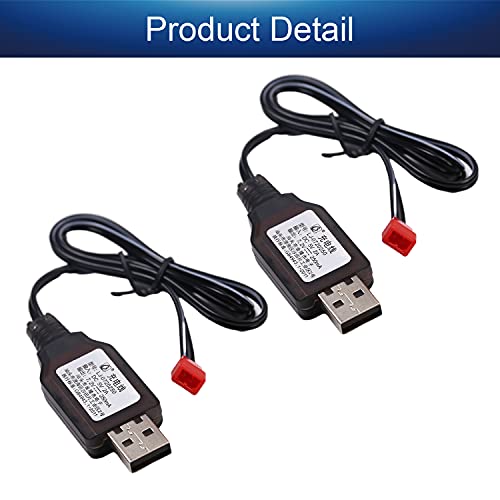 Bettomshin 2Pcs JST-2P USB Charging Cable for RC Car 7.2V 250mA Ni-MH Ni-CD Battery