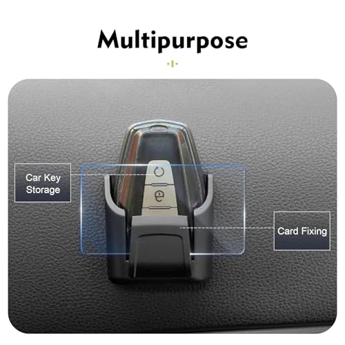 Car Key Fob Holder, Anti-vibration Dashboard Storage Box with Card Slot, Multi-function Organizer for Remote Key Card Small Item, Self-adhesive Accessory for Center Console Door Panel (Black)