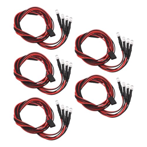 HERCHR 5PCS RC LED Light Kit, 5mm Headlights/Taillight Kit (2 White 2 red) for Hsp, Redcat, Axial, Scx10, D90, Hpi RC Cars Crawler Light Accessories