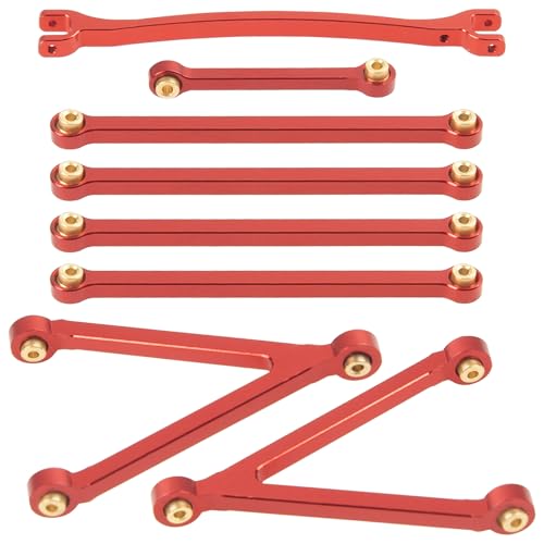 8PCS ShareGoo Aluminum Alloy Chassis Links Rod & Steering Linkage Compatible with 1/24 FMS FCX24M RC Upgrade Parts (Red) - color: Red