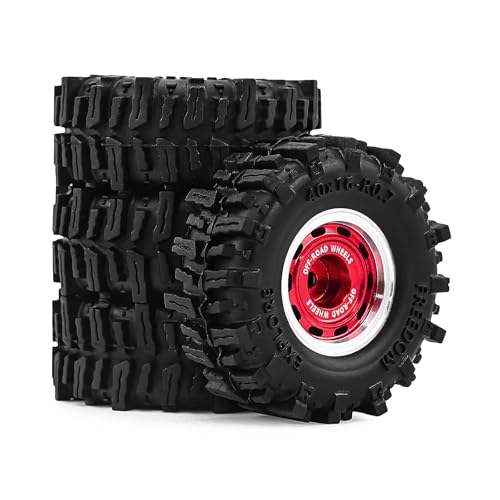 0.7" Aluminum Beadlock Wheels and Tires Set for 1/30 Axial SCX30 RC Crawler – Upgrade Parts (Red-296) - color: Red-296
