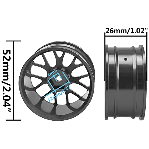 4Pack HIRCQOO Metal Wheel Rims 12mm Hex Hub Compatible with 1/10 On-Road Racing Touring Drift Car Tamiya TT-01 Kyosho RedCat Sakura D4 XIS HSP 1/10 RC Scales,Width 26mm (Black) - color: Black