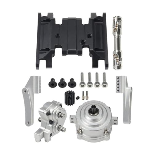 COMODO RC Crawler Planetary Transmission Transfer Case Skid Plate Drive Shaft Gearbox Set 1/10 Scale Compatible with 90046 Chassis(Silver Set) - color: Silver Set