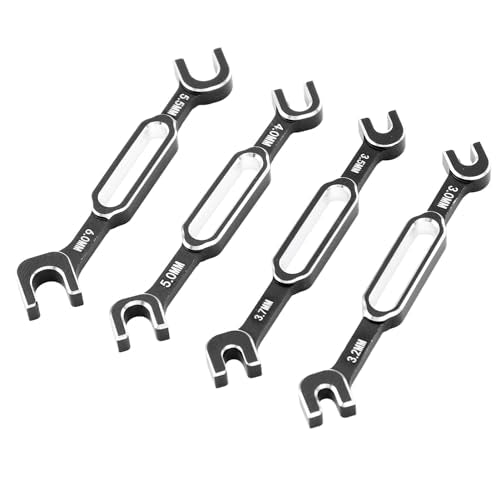 4PCS RC Car Wrenches Turnbuckle Nut Ball Joint Remover Aluminum Alloy RC Maintenance Spanner 3.0‑6.0mm (Black) - color: Black