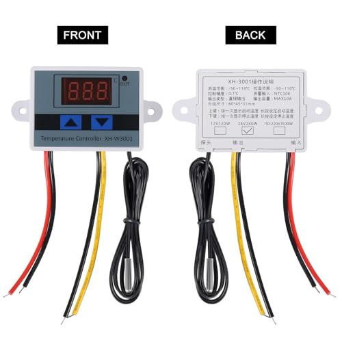 UMLIFE 2PCS XH-W3001 Digital LED Temperature Controller Module Digital Thermostat Switch with Waterproof Probe Programmable Heating Cooling Electronic Thermostat Range from -50℃ to 110℃ (12V 10A 120W) - style: 2PCS 12V