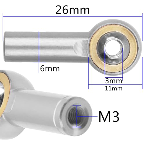 10Pack Vgoohobby Aluminum CW CCW M3 Link Rod Tie Rod End Ball Head Joint Holder 26mm Compatible with Axial Redcat HSP Traxxas HPI 1/10 RC Car Truck DIY Robot Boat Airplane (Silver) - color: Silver
