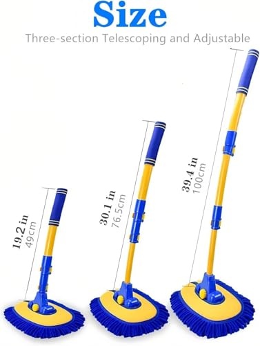 43'' Car Wash Brush with Long Handle Chenille Microfiber Car Wash Kit Mitt Retractable Bent Pole Car Wash Mop for Cars RV Truck Boat (Blue-1) - color: Blue-1
