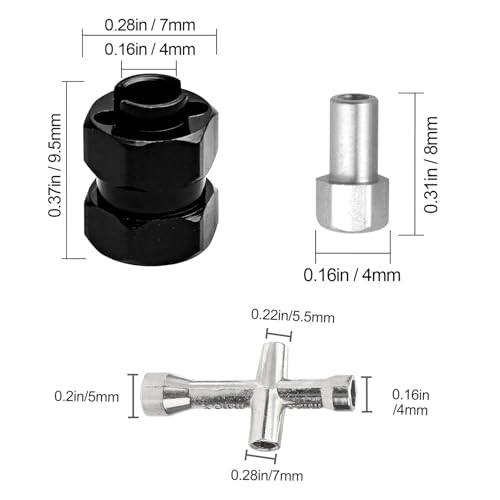 4 Pieces Aluminum Extended 7mm Hex Wheel Hubs 8mm Thick Wheel Spacers Offsets for Axial SCX24 AXI90081 Deadbolt AXI00002 Jeep Wrangler, AXI00001 C10, AXI00004 (Black) - color: Black