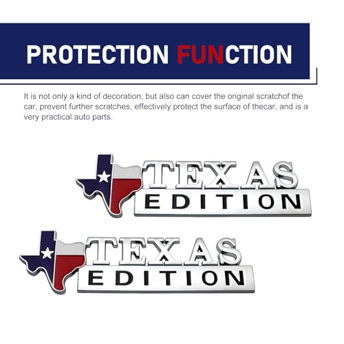 2 PCS Texas Flag Edition Emblems for Car, 3D Metal Off-Road Vehicle Badge Decals, Car Body State Flag Logo Sticker, Universal Personality Badge Modification Sticker for Cars Trucks (Silver)