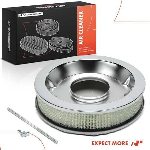 A-Premium Universal Air Cleaner Filter Assembly | 14" x 3", Round Polished Air Cleaner, with Recessed Style Base
