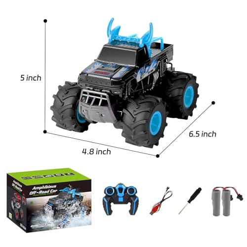 Amphibious Remote Control Monster Truck Toys 1:18 Scale RC Cars with 360° Rotation 4WD All Terrain RC Truck Toys Gifts for Boys Age 8-12 - color: 135-blue, size: 1:18
