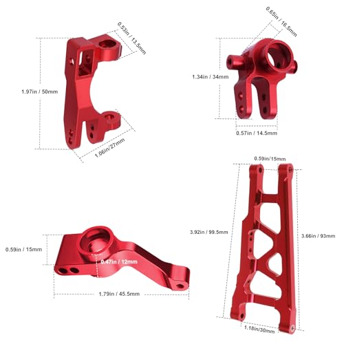 HobbyPark Aluminum Steering Blocks Caster Blocks C-Hubs Stub Axle Carriers and Alloy Suspension Arms Set (Front & Rear) for 1/10 Traxxas Slash 4x4, Replacement of 6837 6832 1952 3655x (Red)