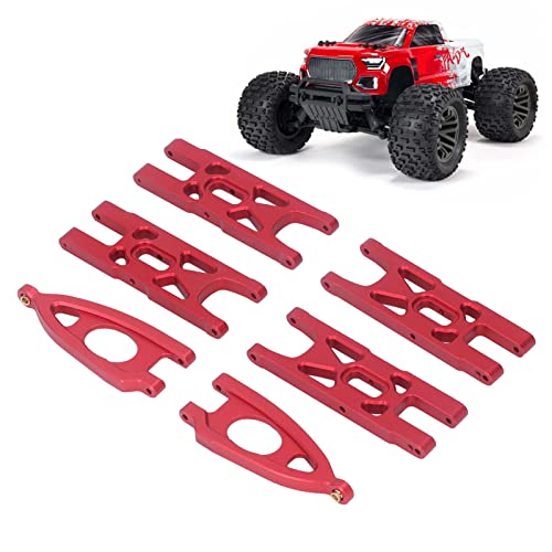 1 10 RC Front and Rear Suspension Arm Set Aluminum Alloy Upgrade Accessories for 1 10 Remote Control Car High Strength Metal Suspension Arms with Stable Performance (Red) - color: Red