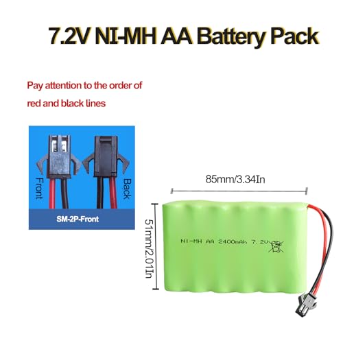 2Pcs 7.2V 2400mAh NI-MH Battery Pack RC Replacement Rechargeable Battery Pack Built-in AA * 6 Cell for Toys,Drone,Remote Control Car Accessory