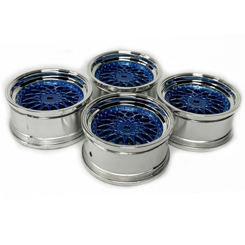 4PCS 64mm RC On Road Rubber Tires and Plastic Plating Wheel Rims Set Replacement Part for 1/10 RC Run-flating Touring Racing Drift Car Tyre(Blue Silver,Offset:3mm) - color: Blue Silver, size: Offset:3mm