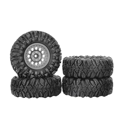 4PCS 1.3" Aluminum Alloy Beadlock Wheel Rims All-Terrain Tyre 70mm Rubber Tires Set with 5mm & 7mm Hex for 1/12 1/14 1/18 1/24 RC Rock Crawler Car Upgrade Parts (B-Gray) - color: B-gray
