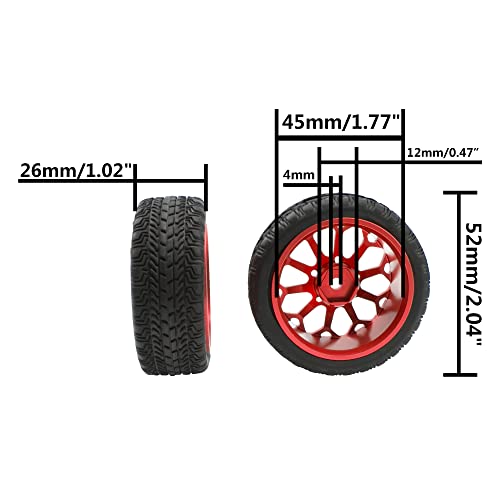 ShareGoo Metal Wheel Rims with Rubber Tire RC 12mm Hex Compatible with HSP Tamiya Kyosho RedCat Sakura WLtoys 1/10 RC On-Road Racing Touring Car (Red) - color: Red