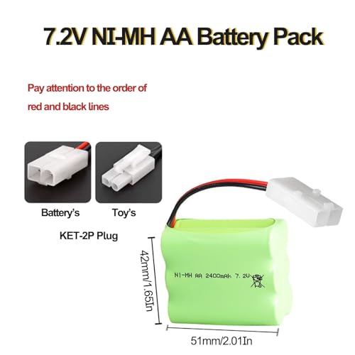 7.2V 2400mAh NI-MH Battery Pack RC Car Truck Rechargeable Replacement AA Battery Cell with KET-2P Connector for RC Toys,Drone DIY - size: 1PC