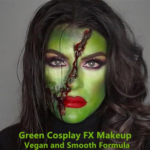 Go Ho Liquid Green Face Body Paint(2.1 oz),Green Based Water Based Face Paint and Body Paint for Airbrush Makeup Special FX, Cosplay, and Halloween Costumes Witch Makeup - color: Green